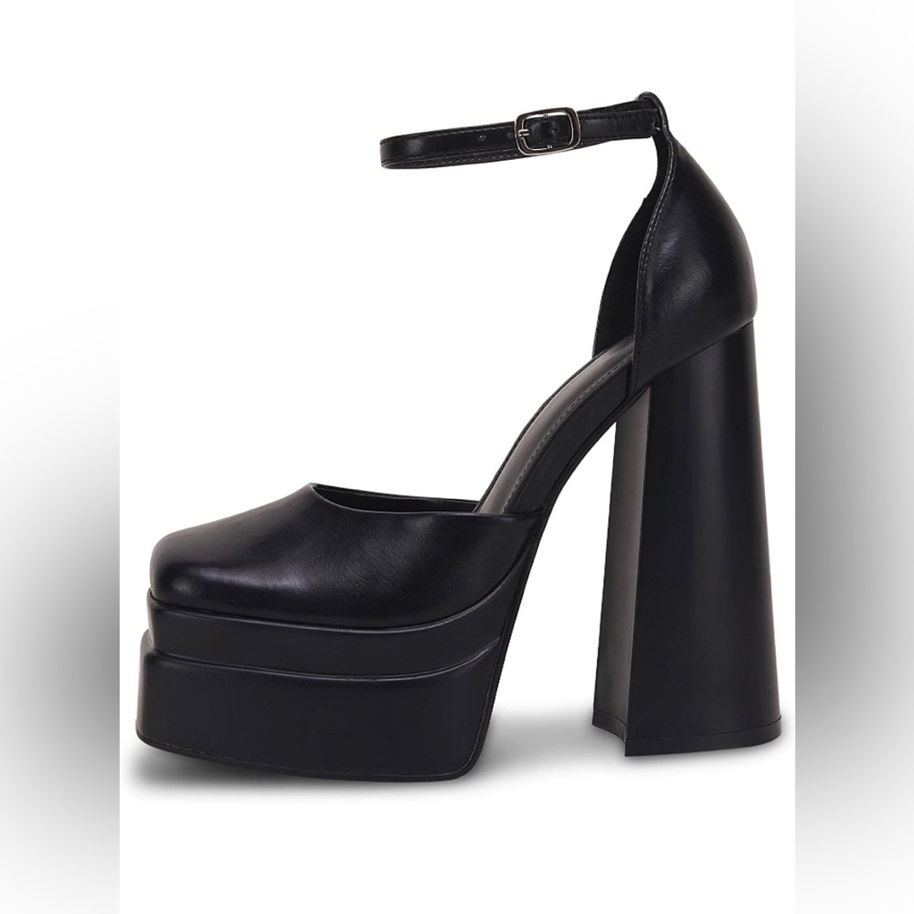 New Womens Platform Chunky High Block Heels Ankle Strap Closed Square Toe Pumps - Picture 3 of 5